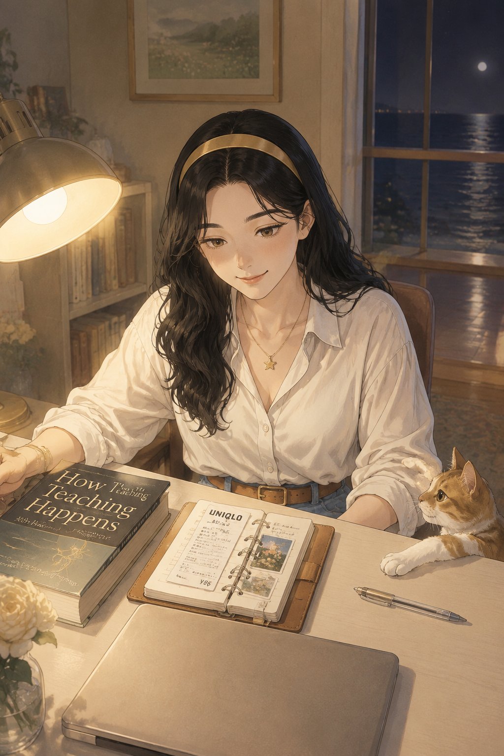 合上书的那一刻，猫把笔碰掉了