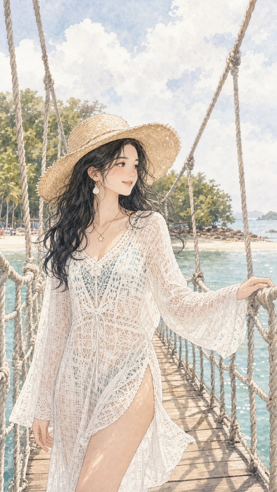 吊桥晃得厉害，但风很大