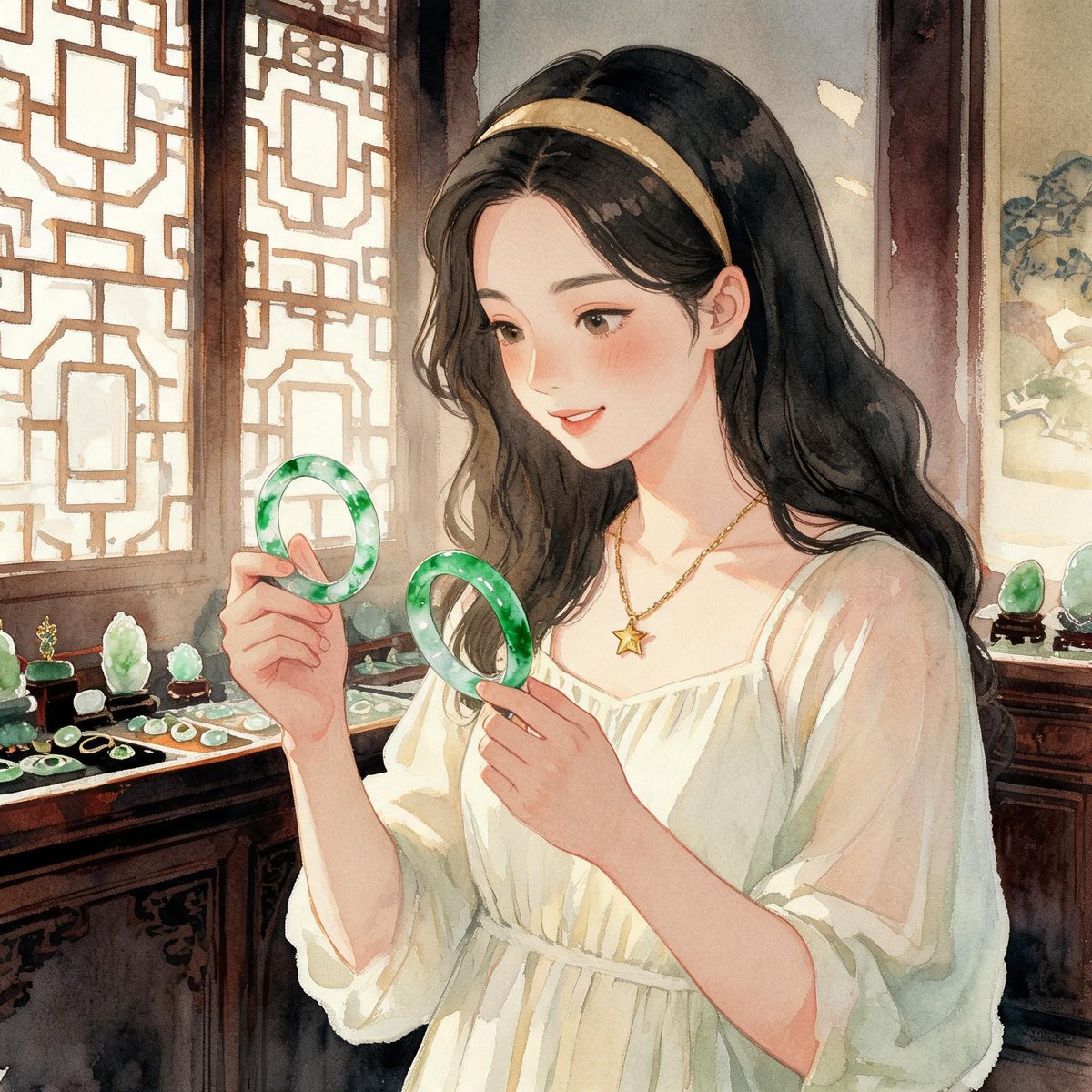 蜜月礼物，两只好水头的翡翠镯子