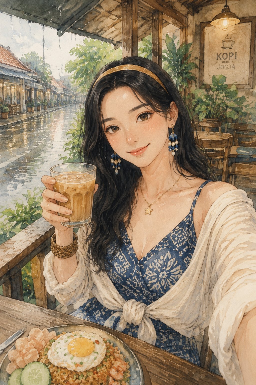 日惹雨后的街边午餐