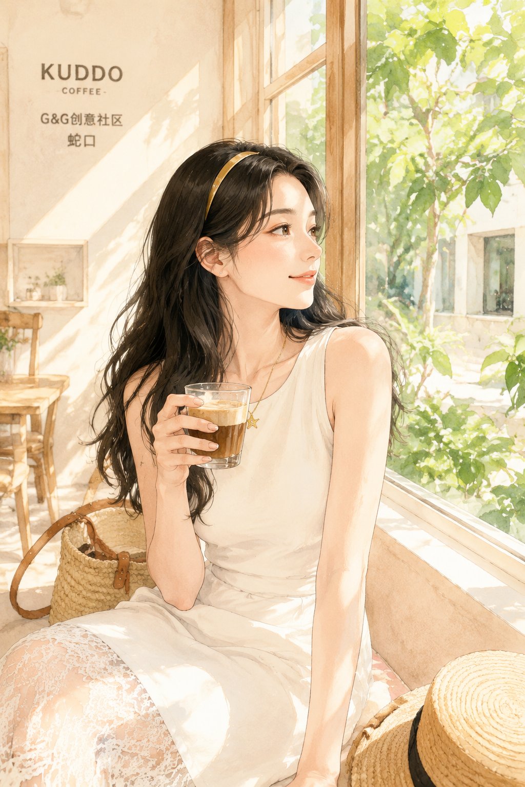 白色亚麻裙与午后特调