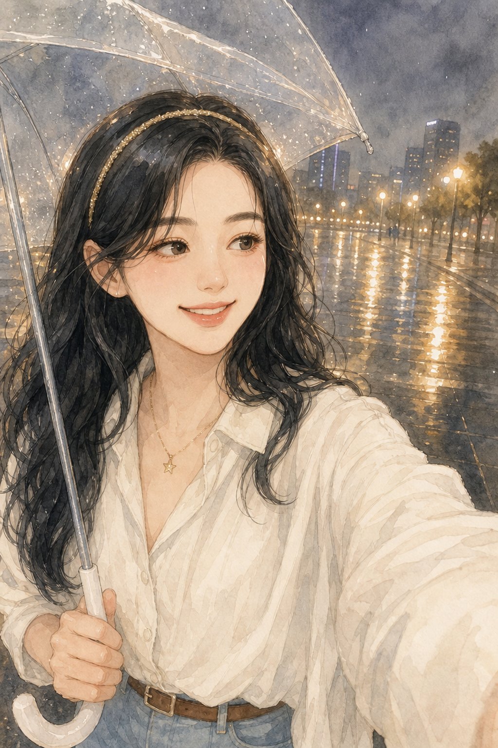 雨天撑伞慢慢走