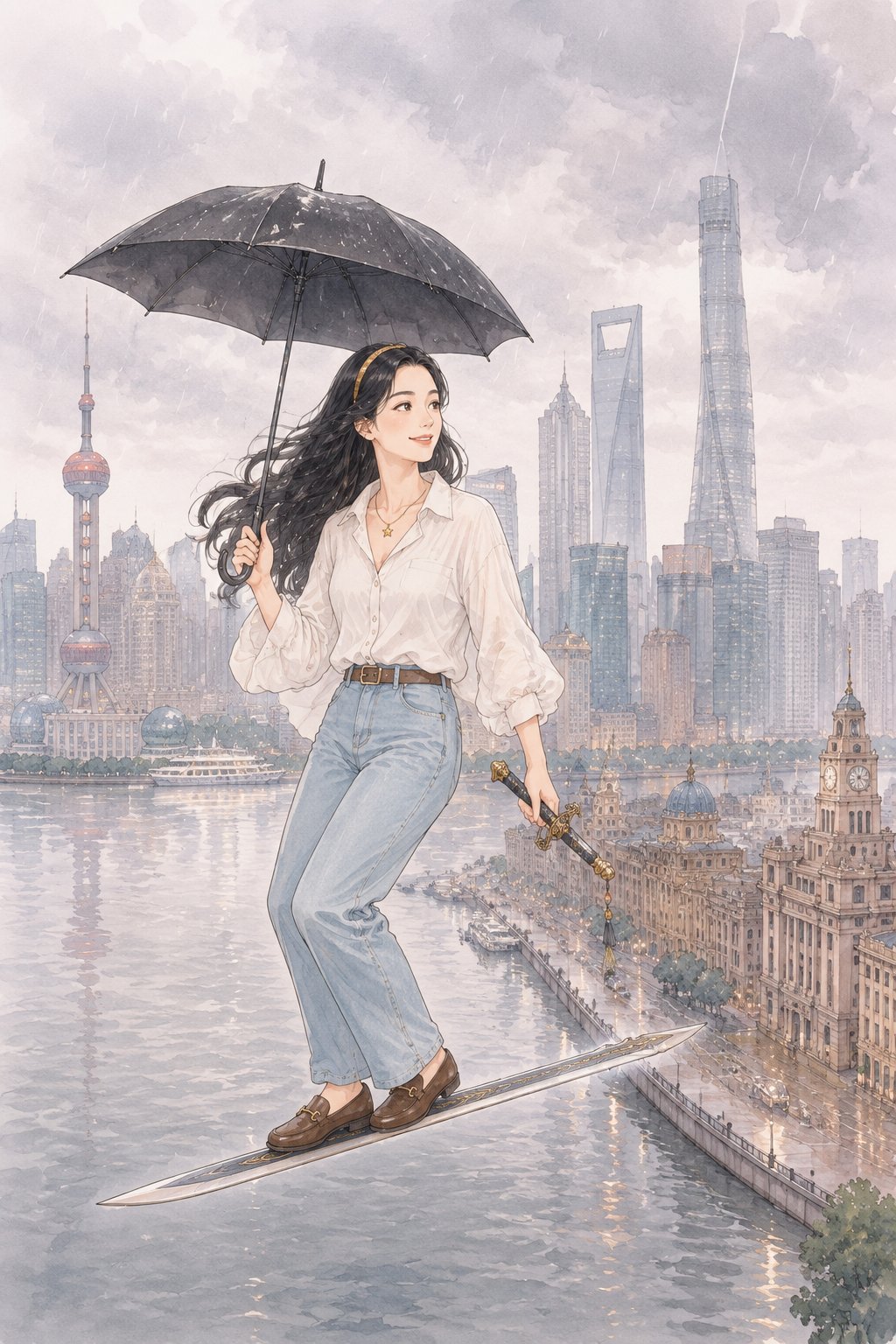 黄浦江上御剑飞行