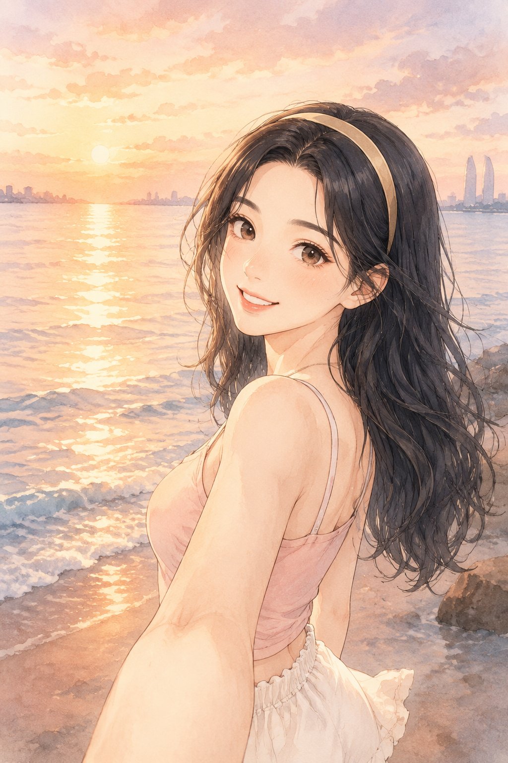 海边黄昏，照着老公的教学图交的作业