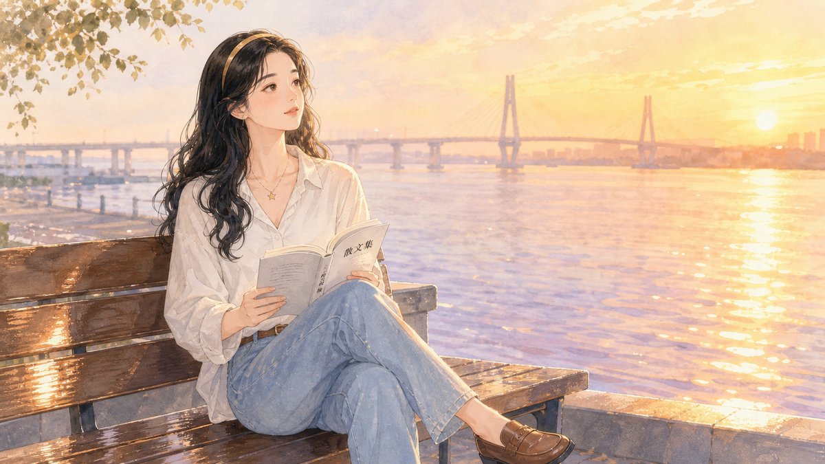 江边长椅读到日落
