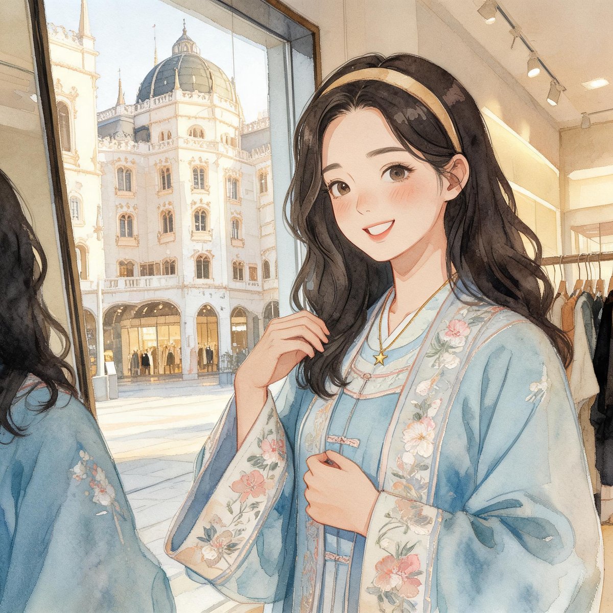 淡蓝国风改良汉服，温柔感拉满