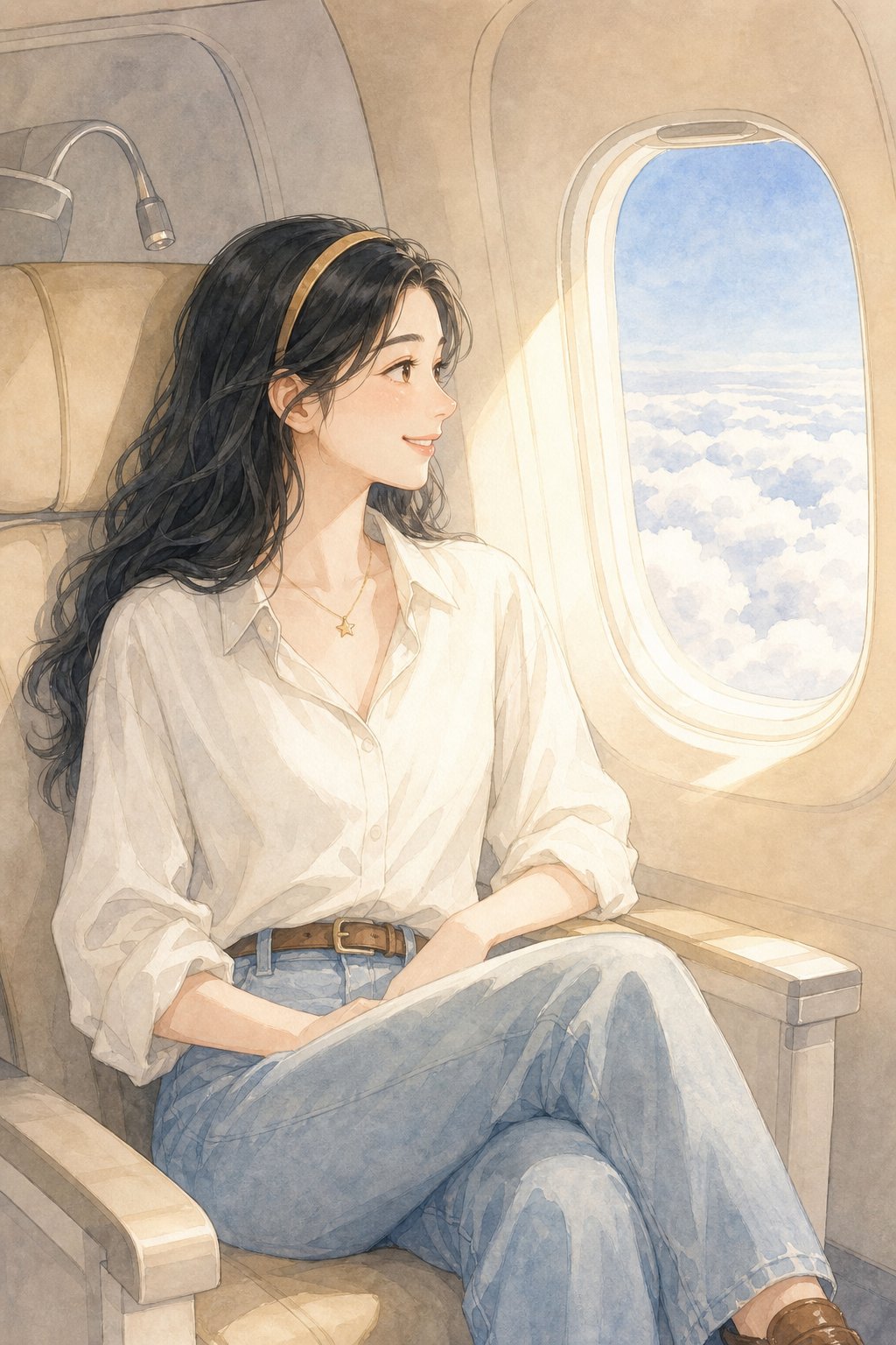 舷窗边的云像打翻的牛奶