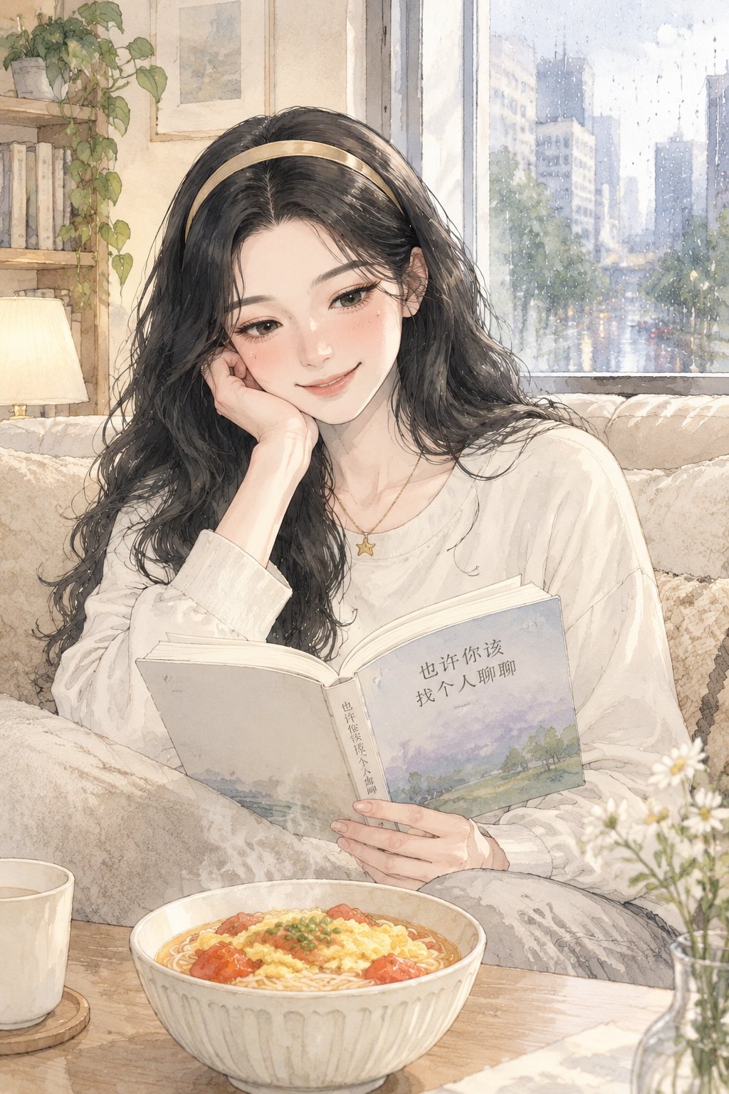 雨天沙发上的番茄鸡蛋面