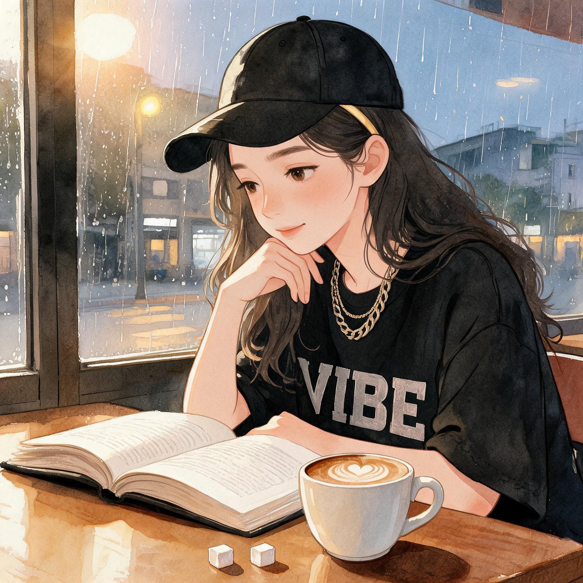 毛毛雨下午的咖啡馆阅读