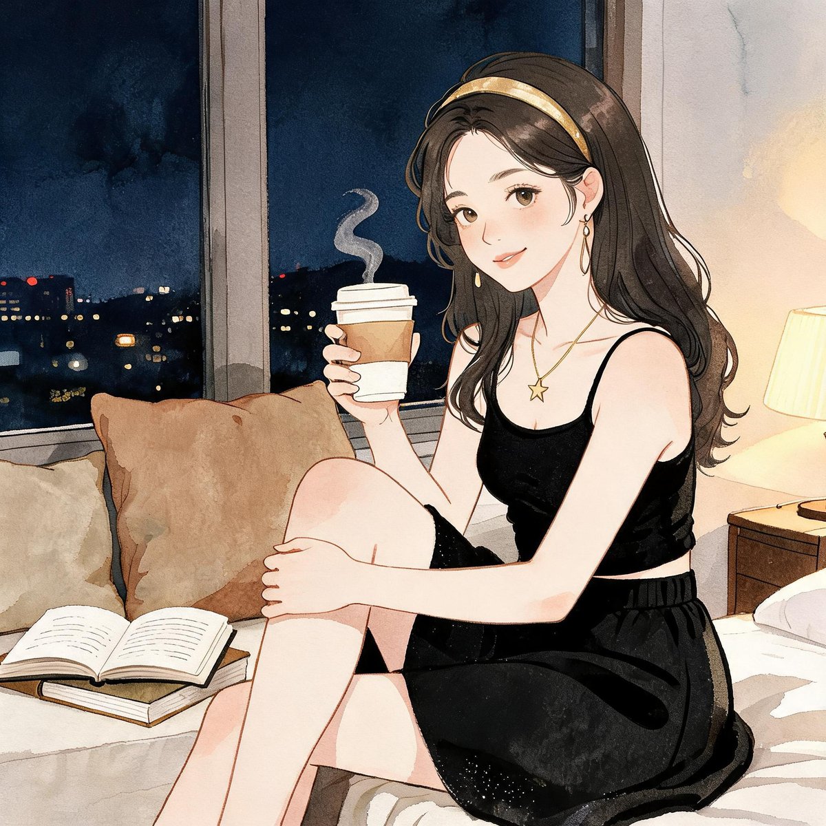 夜晚的咖啡与书