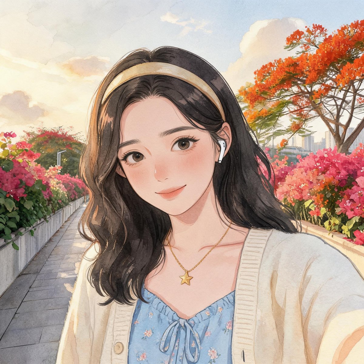 傍晚散步，花香海风里的正念时刻