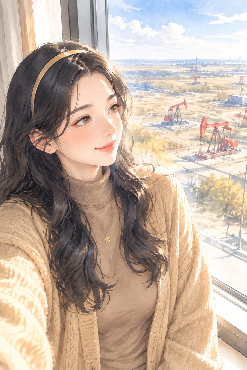 高层窗外，磕头机一上一下地干活
