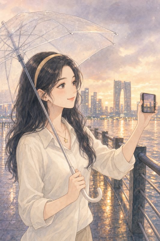 雨天横琴·水彩灯火