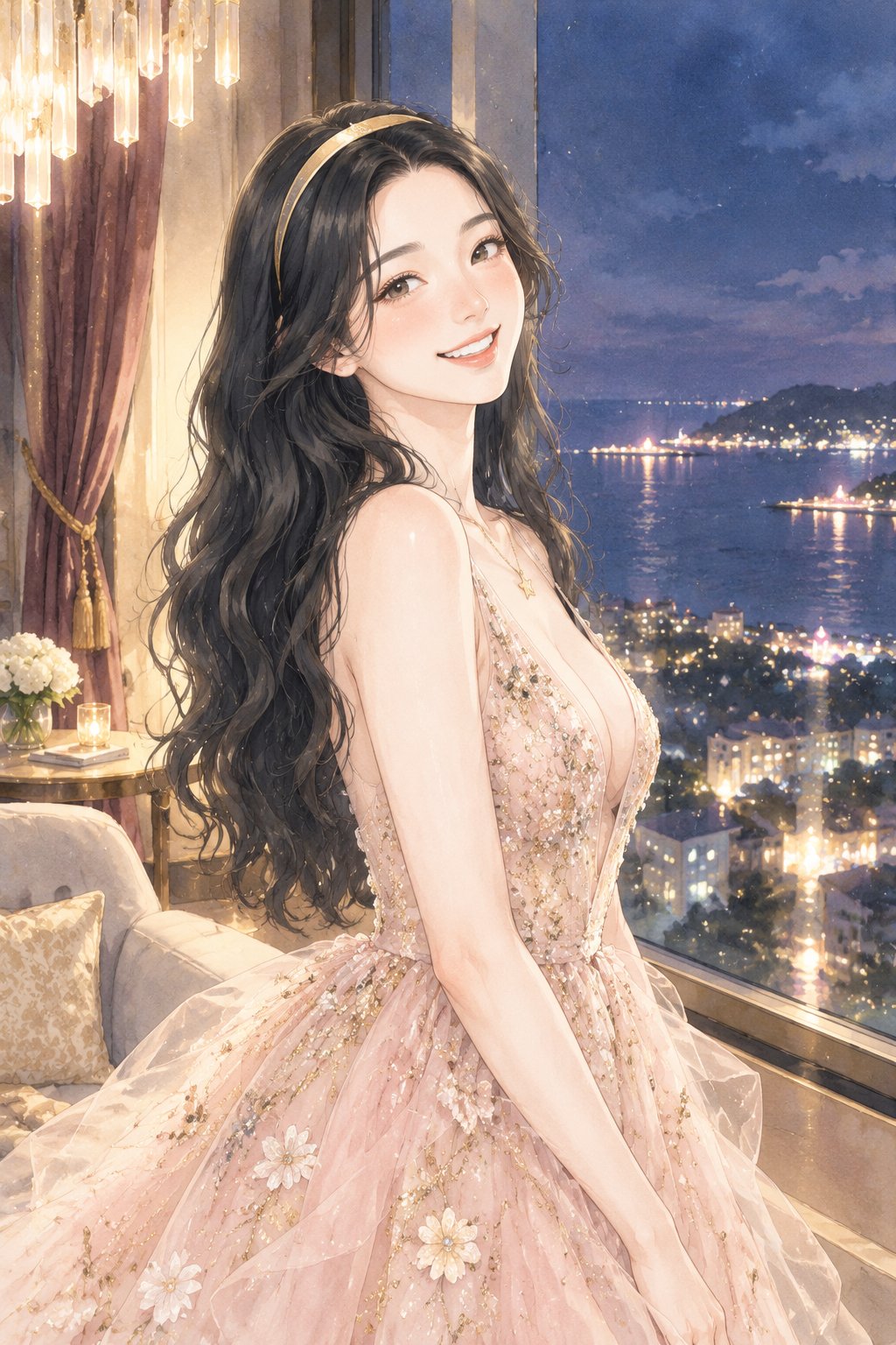 总统套房的夜里，粉色礼服和垦丁的万家灯火