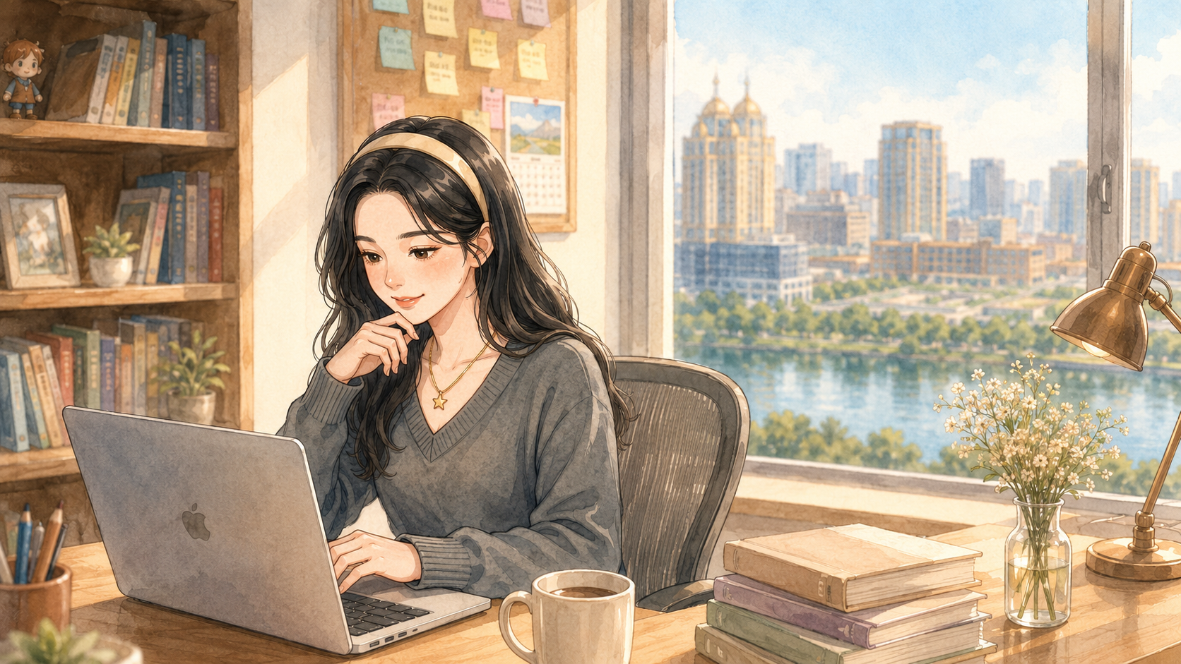 垫图结果：Alice 在书房办公